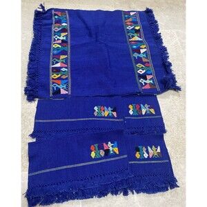 Guatemala Woven Celebration 3 Placemats And 4 Napkins Set Royal Blue
